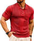 GRACE KARIN Mens Knit Polo Shirt Short Sleeve Waffle Texture