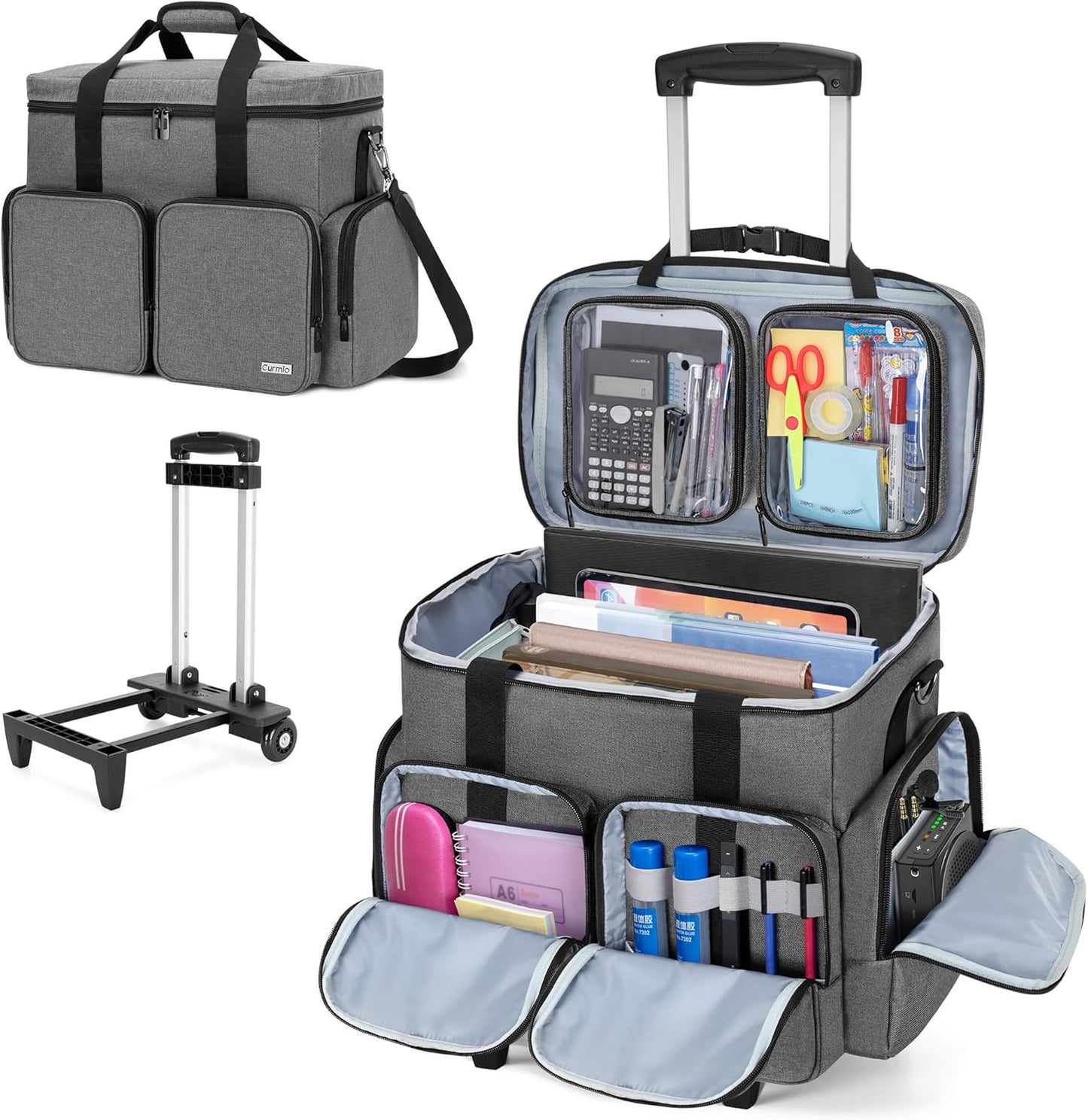 CURMIO Rolling Teacher Tote Bag with Padded Laptop Compartment