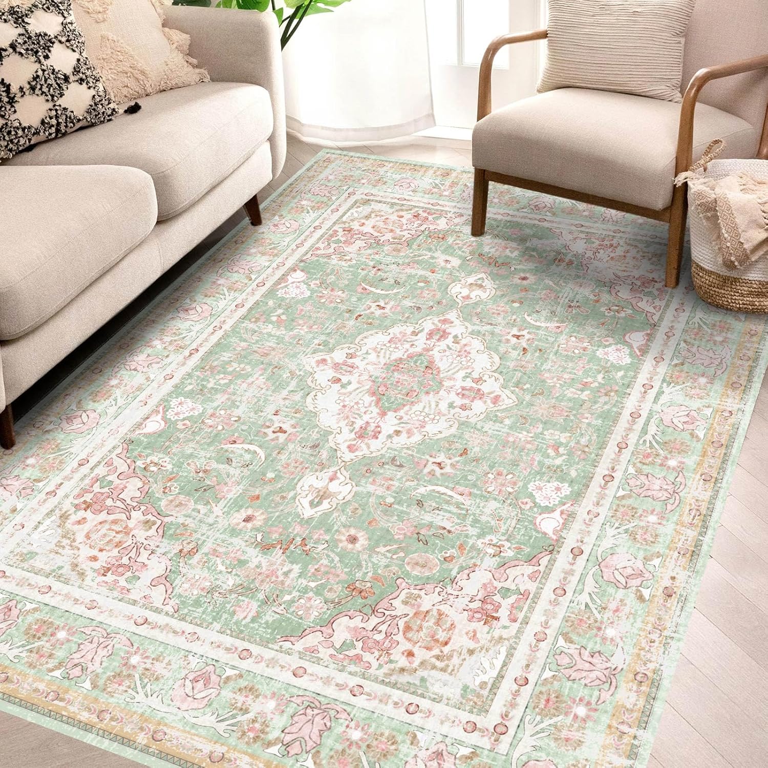 Vhong Washable Area Rugs Boho Vintage Modern for High Traffic