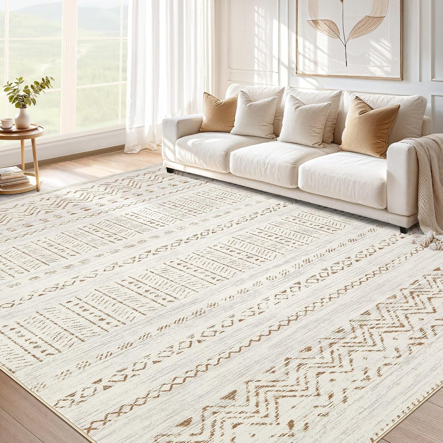 Large Living Room Area Rug 12x15: Soft Boho Moroccan Design