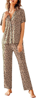 Women Pajamas Set Notch Collar Button-Down Long Pants - Soft PJs