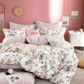 Vintage 100% Cotton Duvet Cover Set in Dusty Rose & Gray