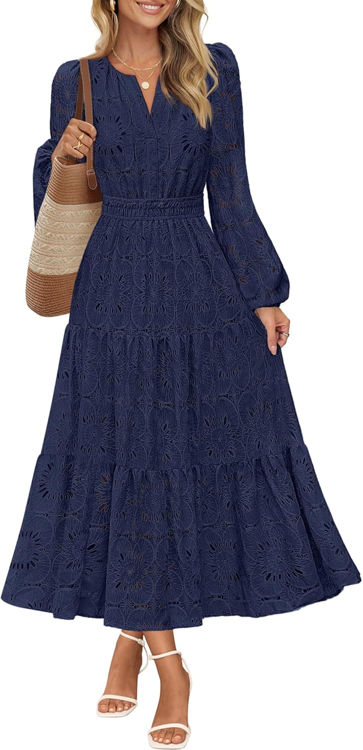 Floral Maxi Dress with Lace Eyelet for Elegant Occasions