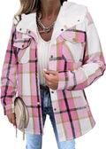 Womens Plaid Shacket Jacket Hooded Sherpa - Oversized Warm Coat