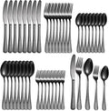 Black Hammered Silverware Set 40 Piece for 8 - Vintage Stainless Steel