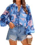 ZESICA Women's Floral Print Blouse - Boho Oversized Button Down