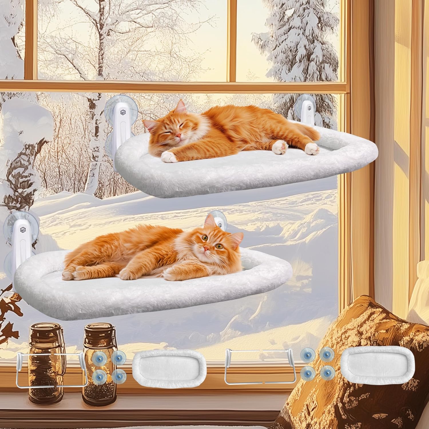 L&W BROS. Cat Window Perch Cushion Bed for Large Cats