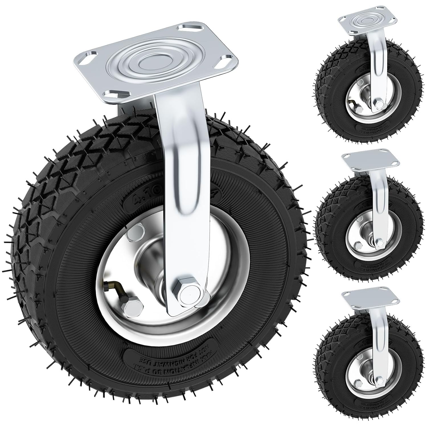 10 Inch Heavy Duty Pneumatic Casters Set for Workbench and Cart