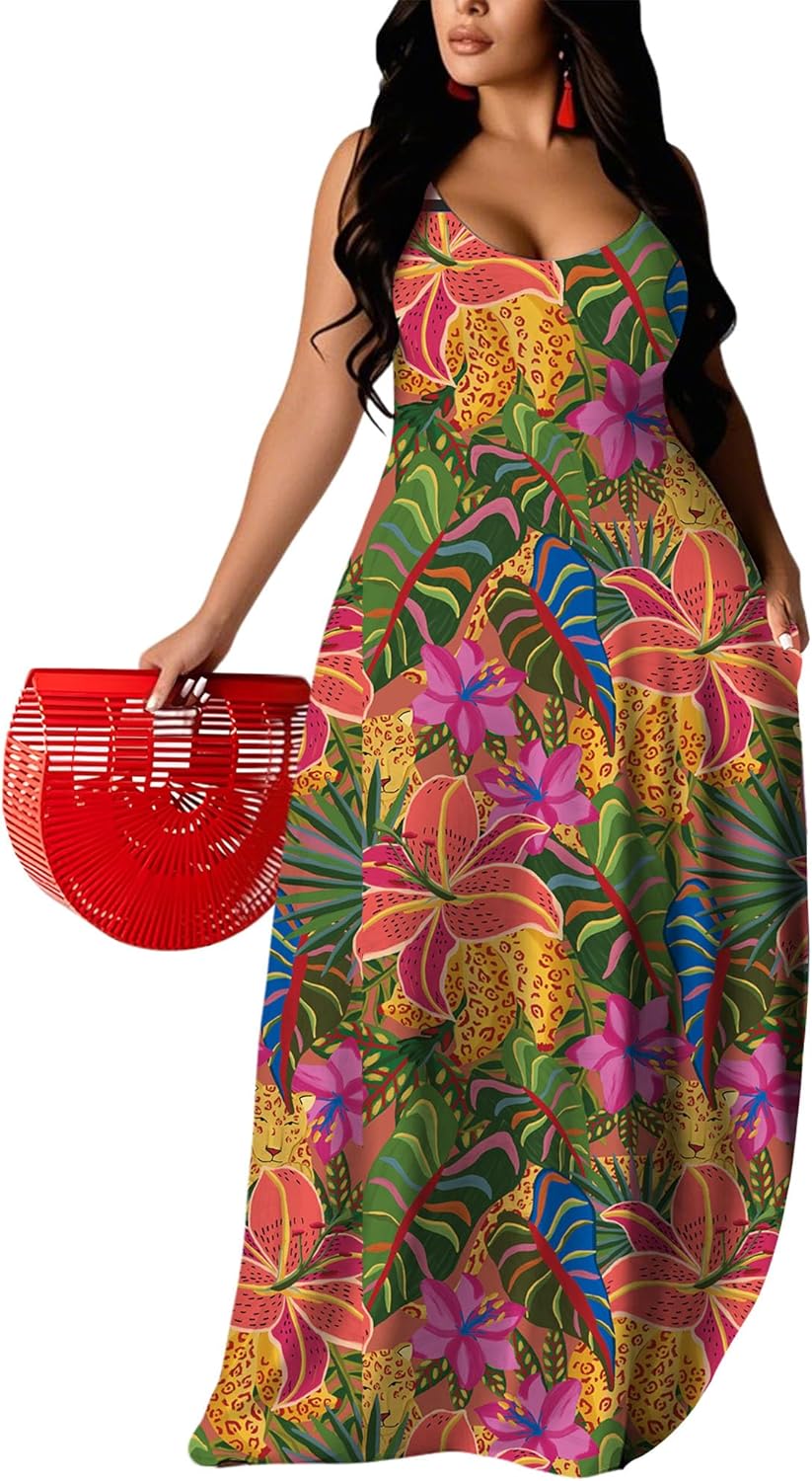UOUA Hawaiian Dresses Plus Size Luau Party Sundress for Summer