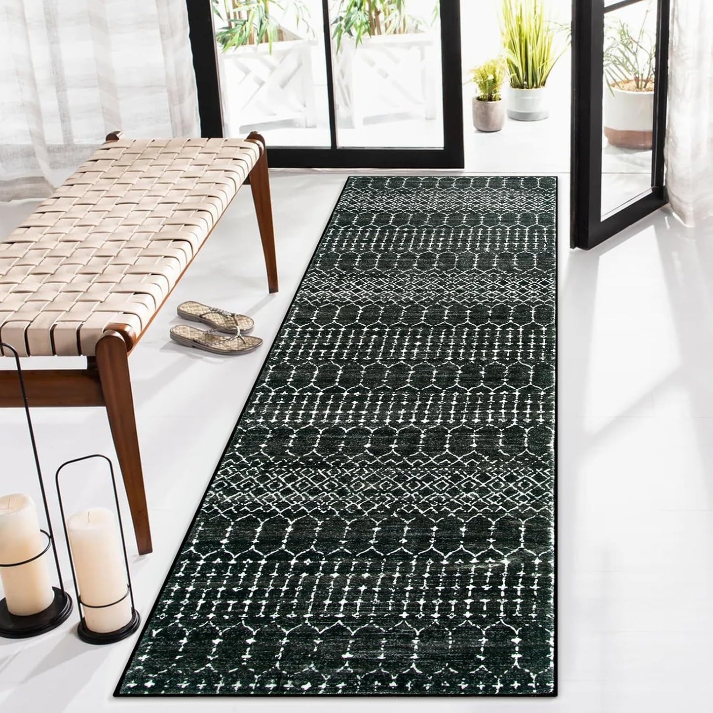 Lahome Moroccan 2x6 Black Runner Rug Non-Slip for Hallways