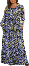 Tencede Womens Plus Size Maxi Dress Long Sleeve with Pockets Made