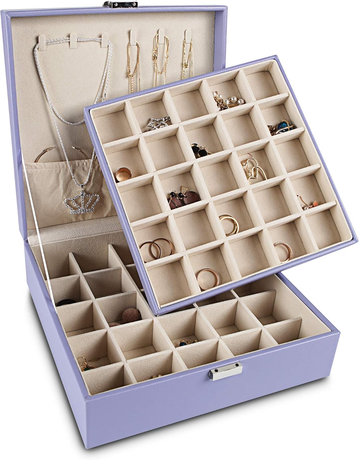 Frebeauty Earring Organizer Jewelry Box with 50 Slots and Hooks