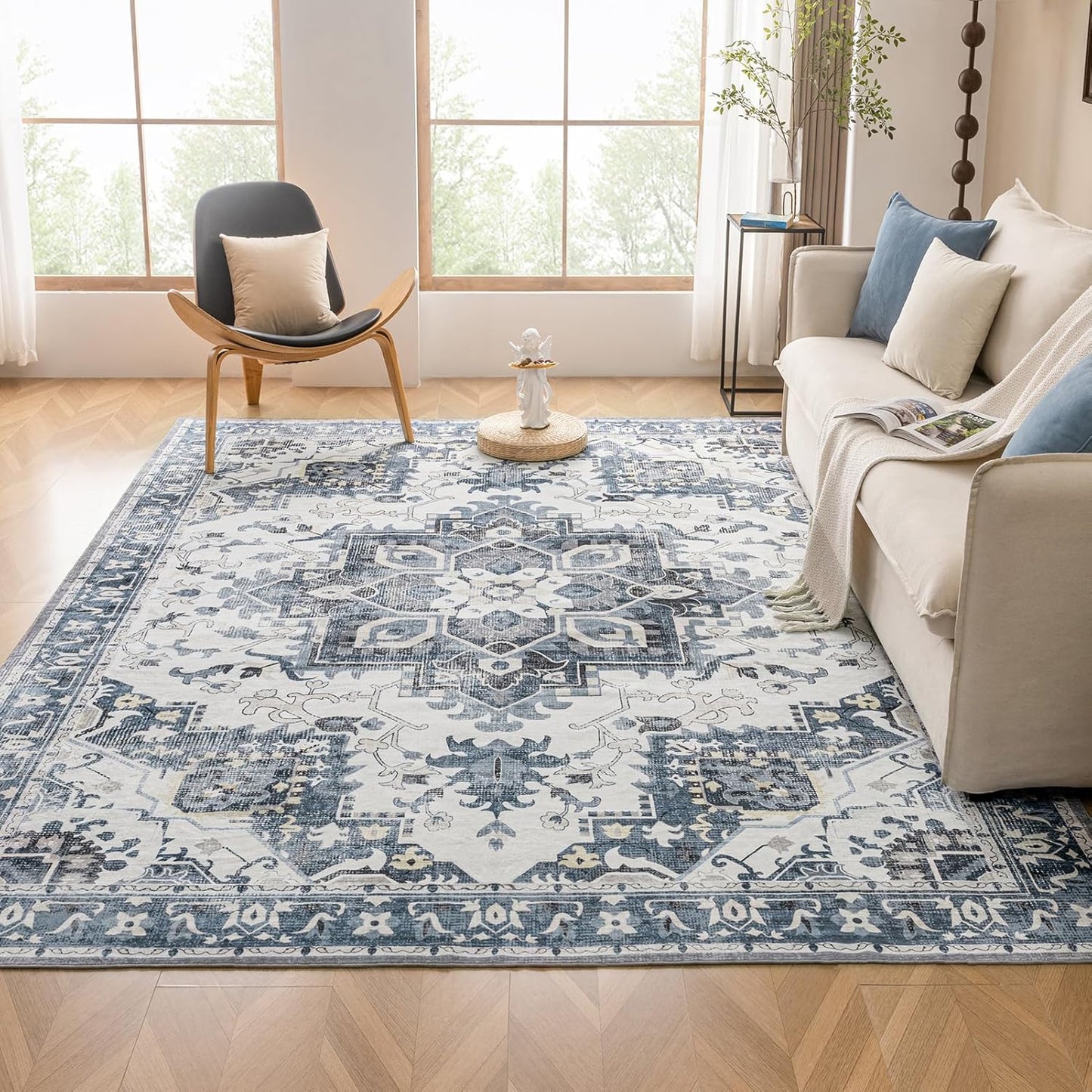 VK VKLIVING 5ftx7ft Vintage Blue Grey Area Rug - Soft and Durable