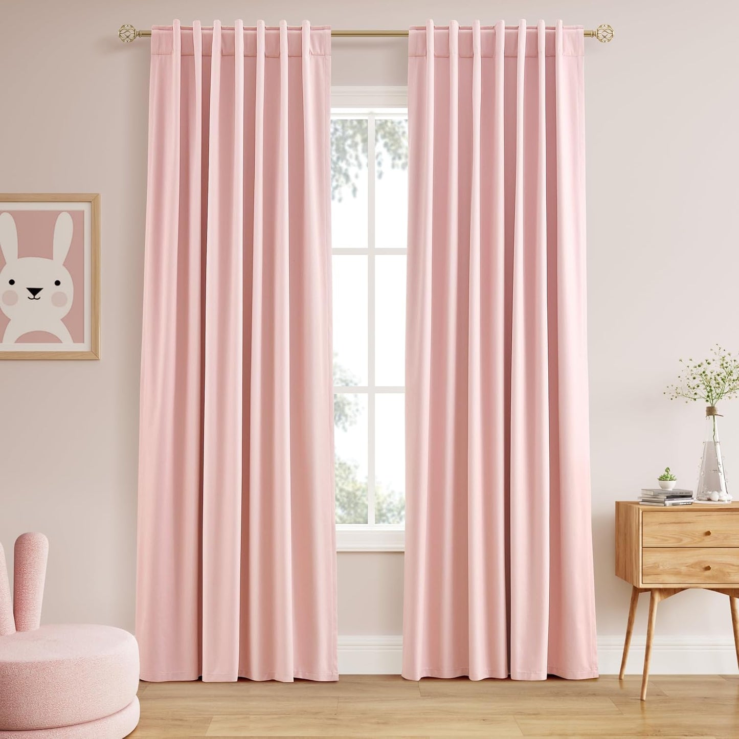 Nanspring Pink Linen Blackout Curtains 84 Inches for Bedroom