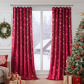 Red Christmas Velvet Blackout Curtains 96 in - Thermal Snowflake