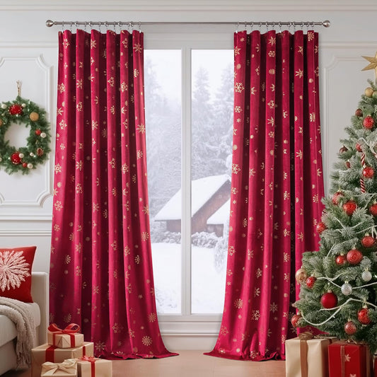 FMFUNCTEX Red Christmas Velvet Blackout Curtains for Cozy Homes