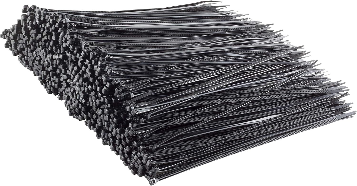 GTSE 10 Inch Black Zip Ties - 1,000 Pack, Strong 18lb UV Resistant Nylon Cable Ties
