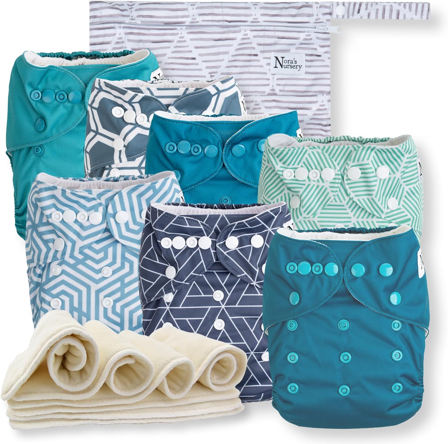 Nora's Nursery Cloth Diapers 7 Pack with Wet Bag for Babies