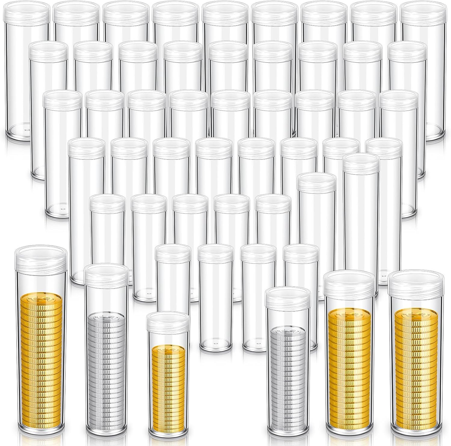Yaomiao 60 Pcs Plastic Coin Tubes for All Your Coin Storage Needs
