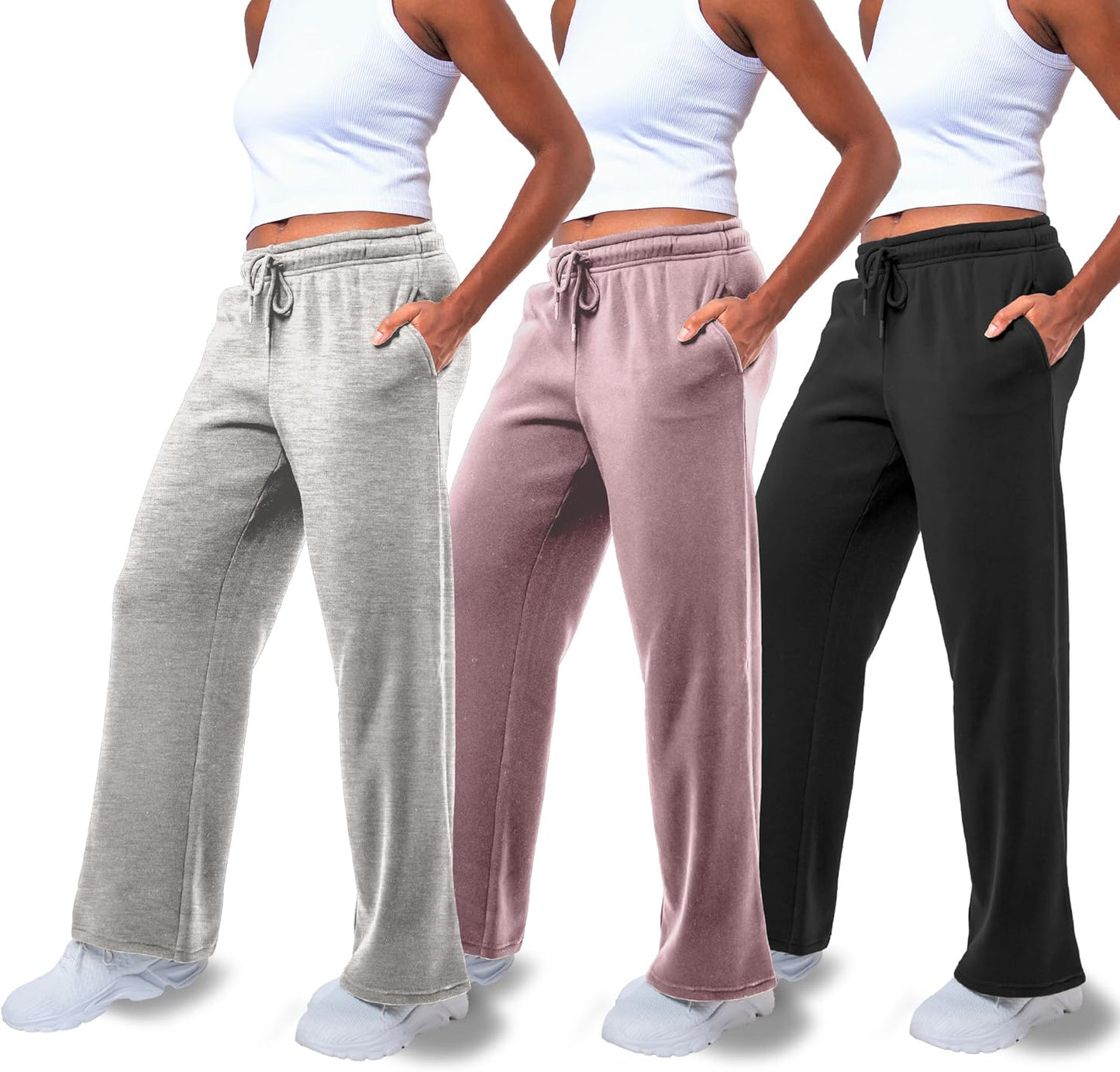 3 Pack Sweatpants Women - Comfortable Straight Leg Fleece Pants