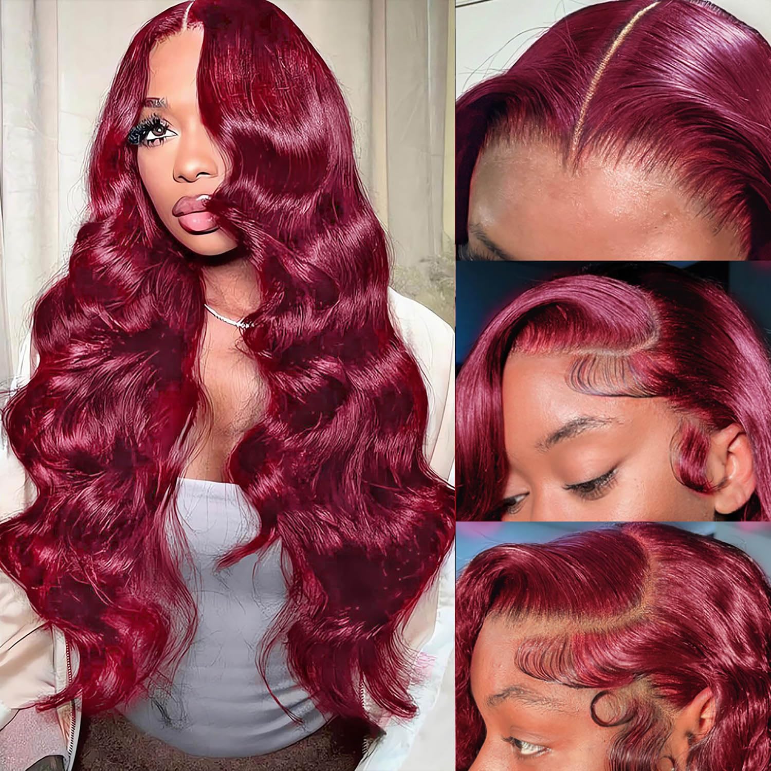 30 Inch Burgundy Lace Front Wig Human Hair for Women