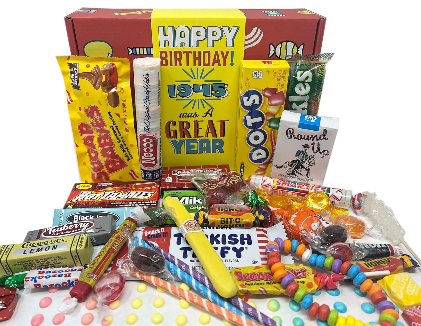 Retro Candy Yum 80th Birthday Nostalgic Candy Gift Basket