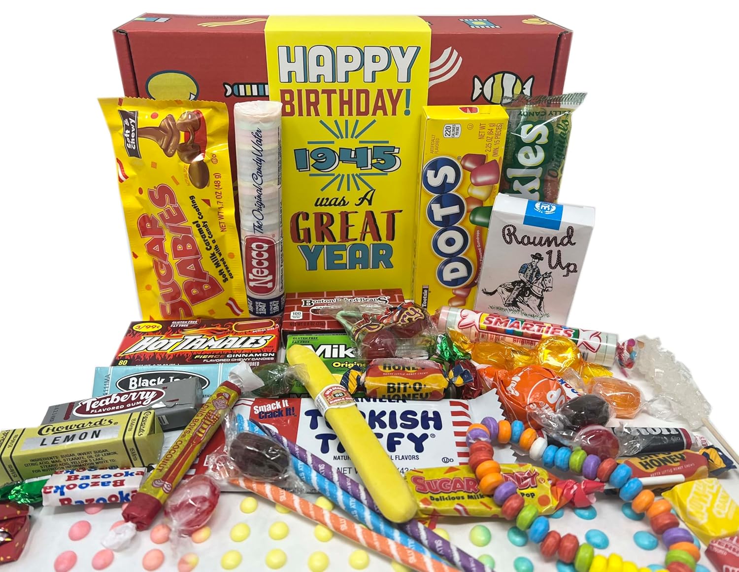 Retro Candy Yum 80th Birthday Nostalgic Candy Gift Basket