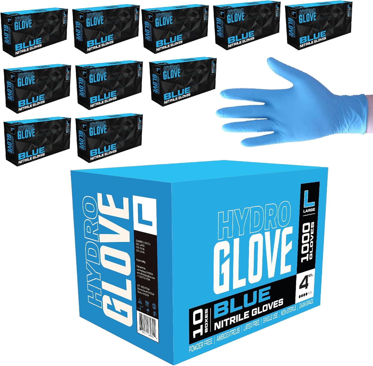 HydroGlove 4 MIL Blue Nitrile Gloves | Case of 1000 | Heavy Duty Exam Grade