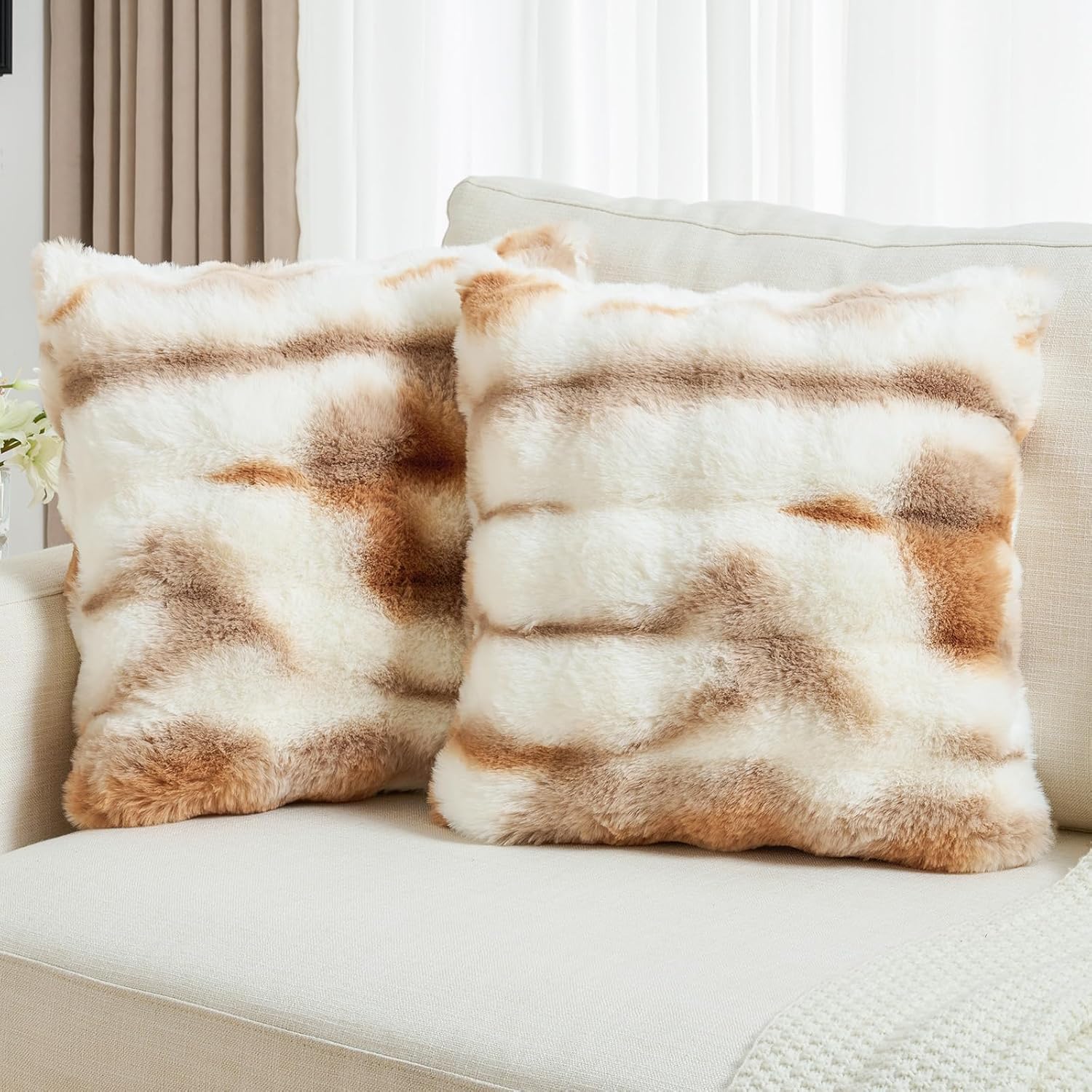 FUTEI Brown White Decorative Throw Pillow Covers for Cozy Decor