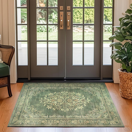 jinchan Green Floral 3x5 Area Rugs for Entryway - Vintage Design