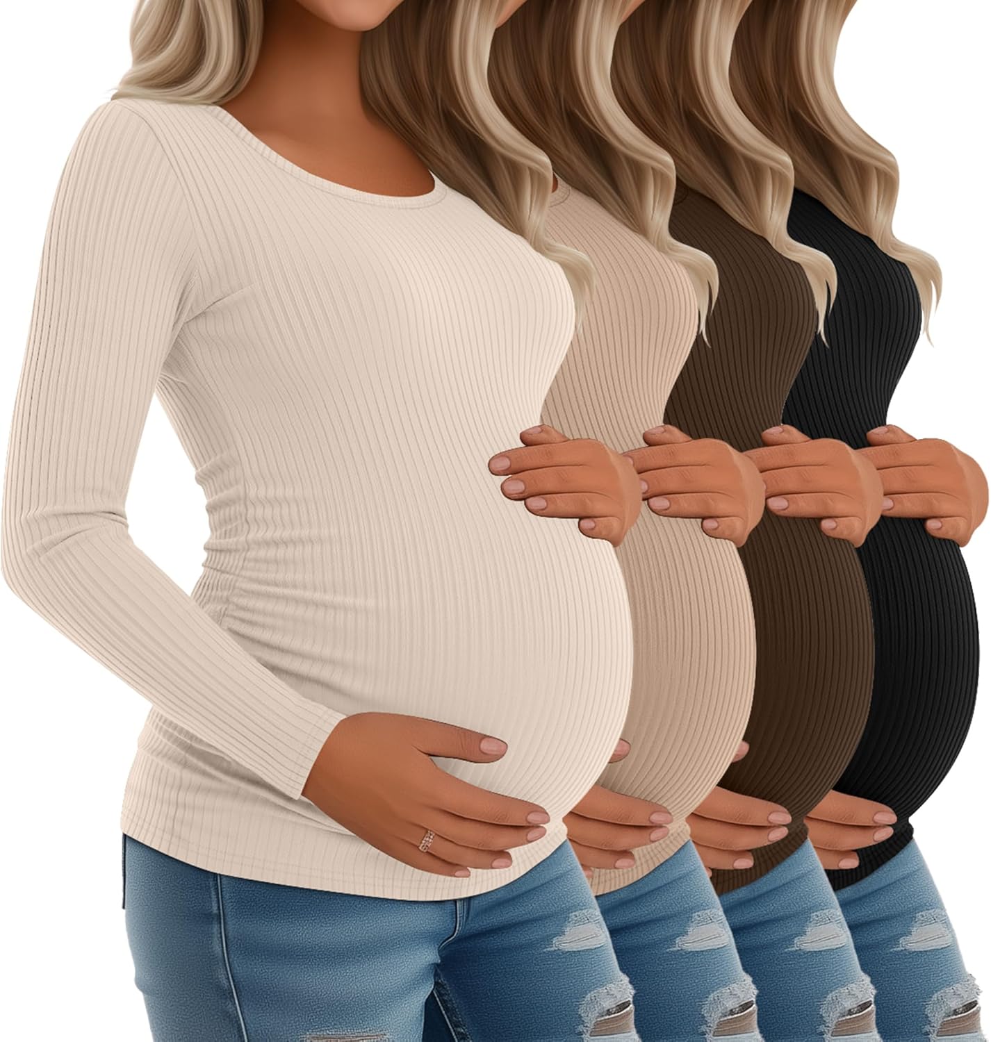 Riyiper 4 Pack Women's Maternity Shirts for Comfort