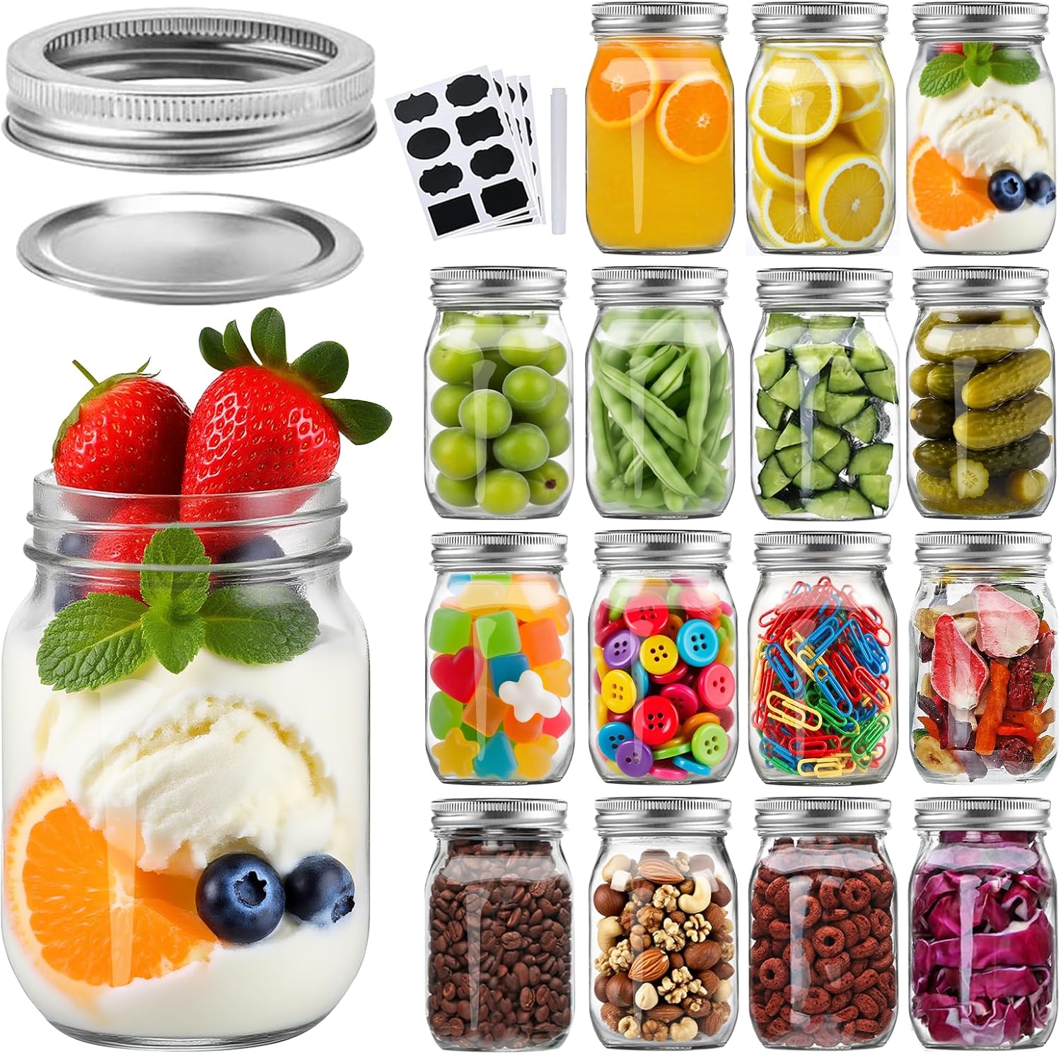 16pack 16oz Mason Jars with Airtight Lids for Canning Needs