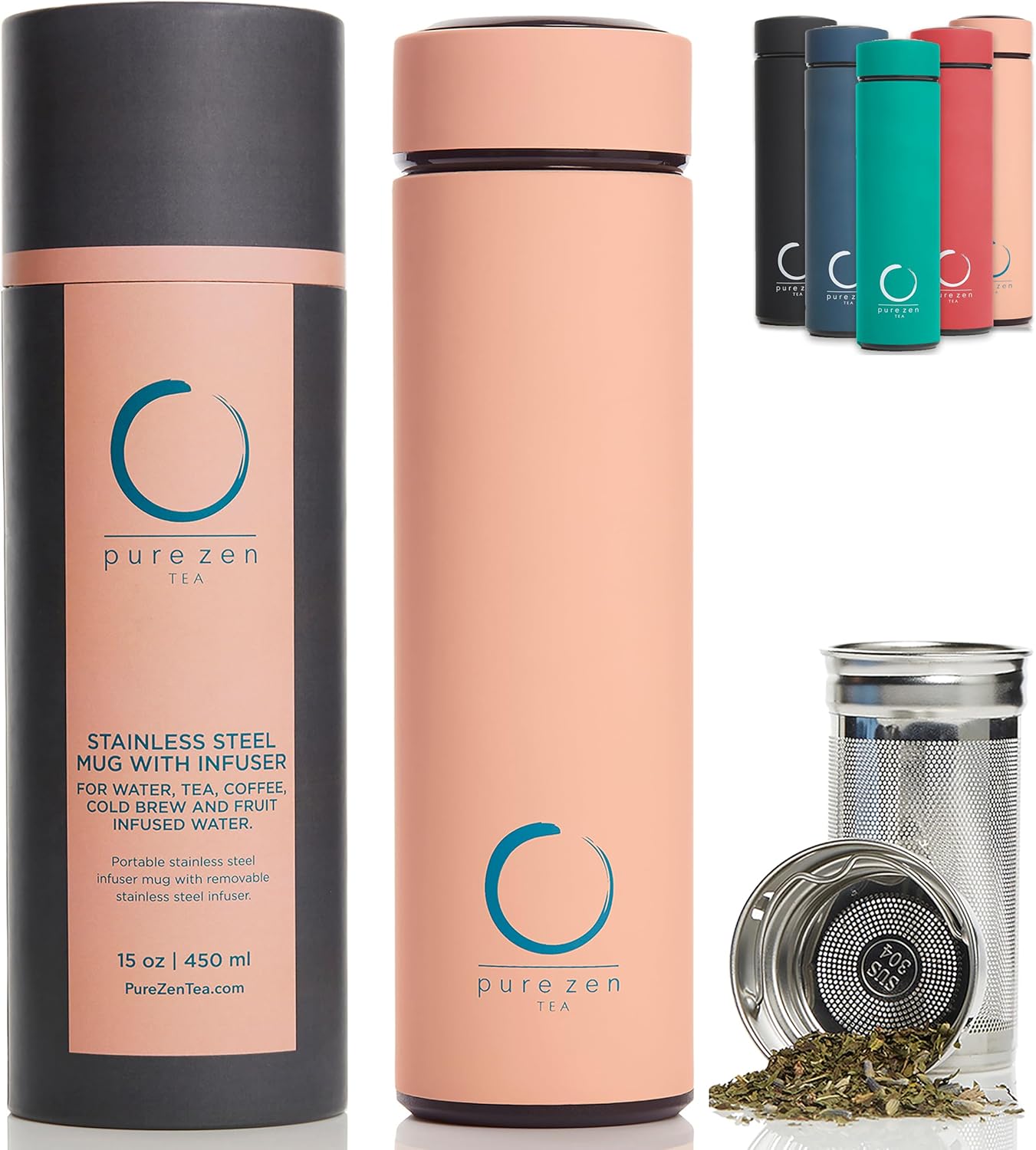 Pure Zen Tea Thermos with Infuser for Hot and Cold Drinks