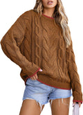 EVALESS Sweaters for Women Crewneck Color Block Chunky Cable Knit