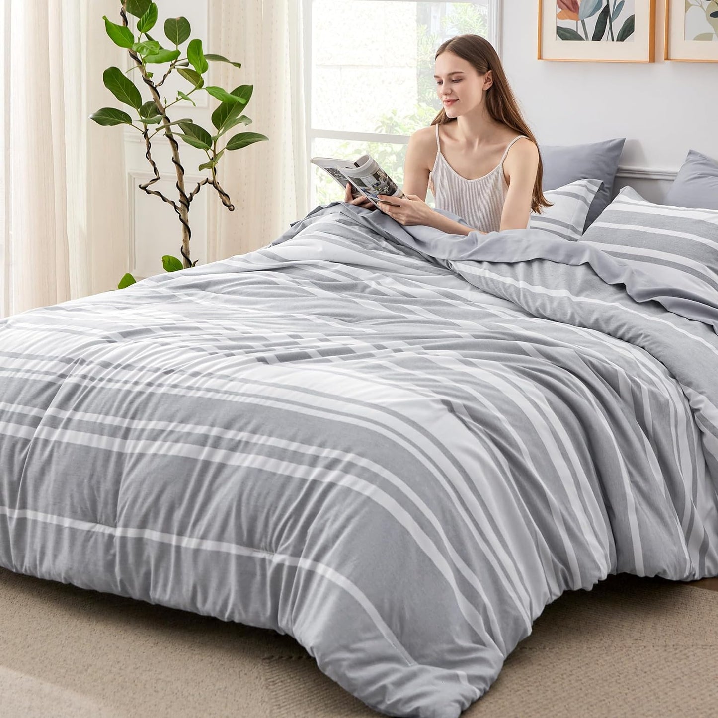 Bedsure Full Comforter Set 7 Pieces for All Seasons in Grey