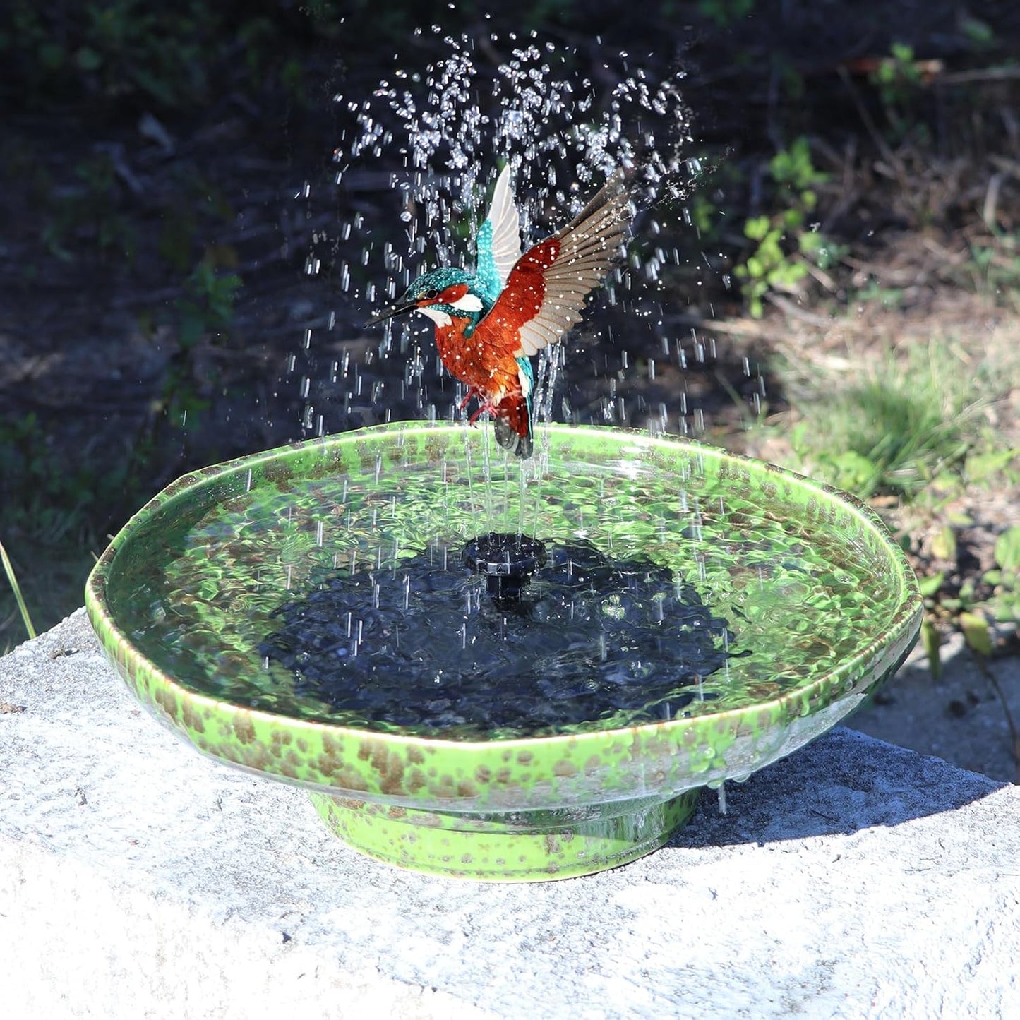 Solar Fountain Ceramic Bird Bath for Outdoor Garden Decor