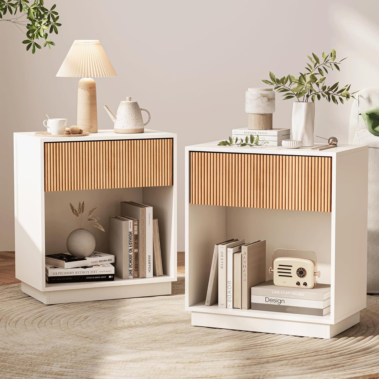 Fluted Nightstands Set of 2 for Modern Bedroom and Living Room