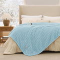 Full Size Light Blue Heated Blanket - Thick Striped Flannel