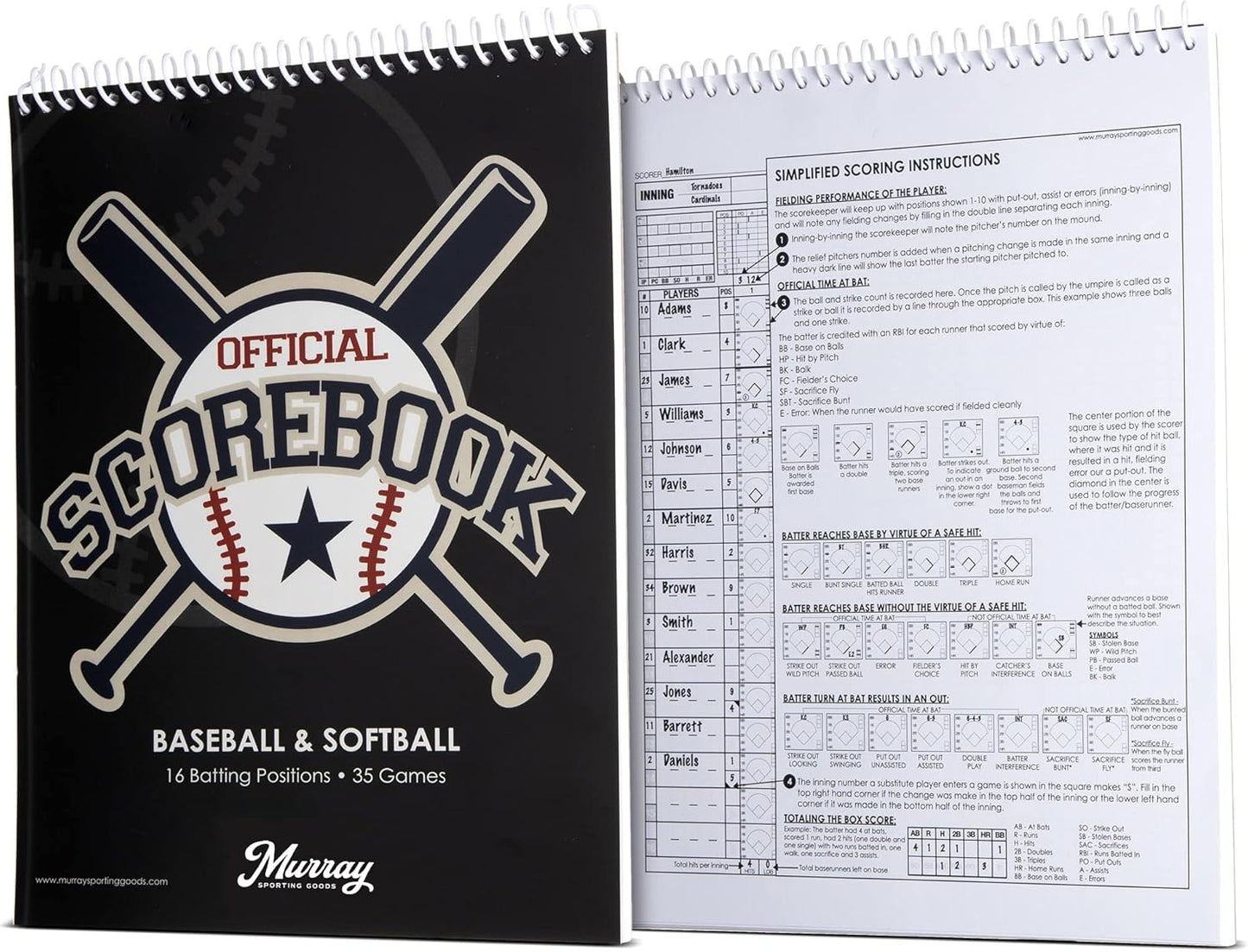 Murray Sporting Goods Baseball & Softball Scorebook for 35 Games