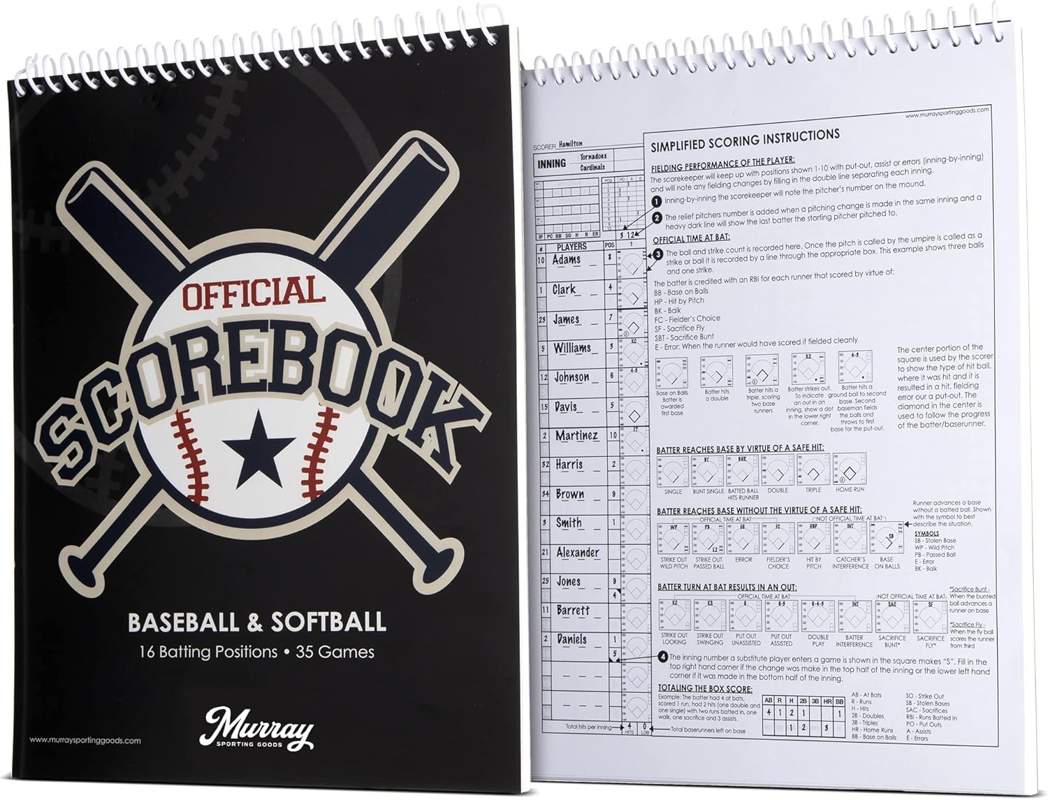 Murray Sporting Goods Baseball & Softball Scorebook for 35 Games