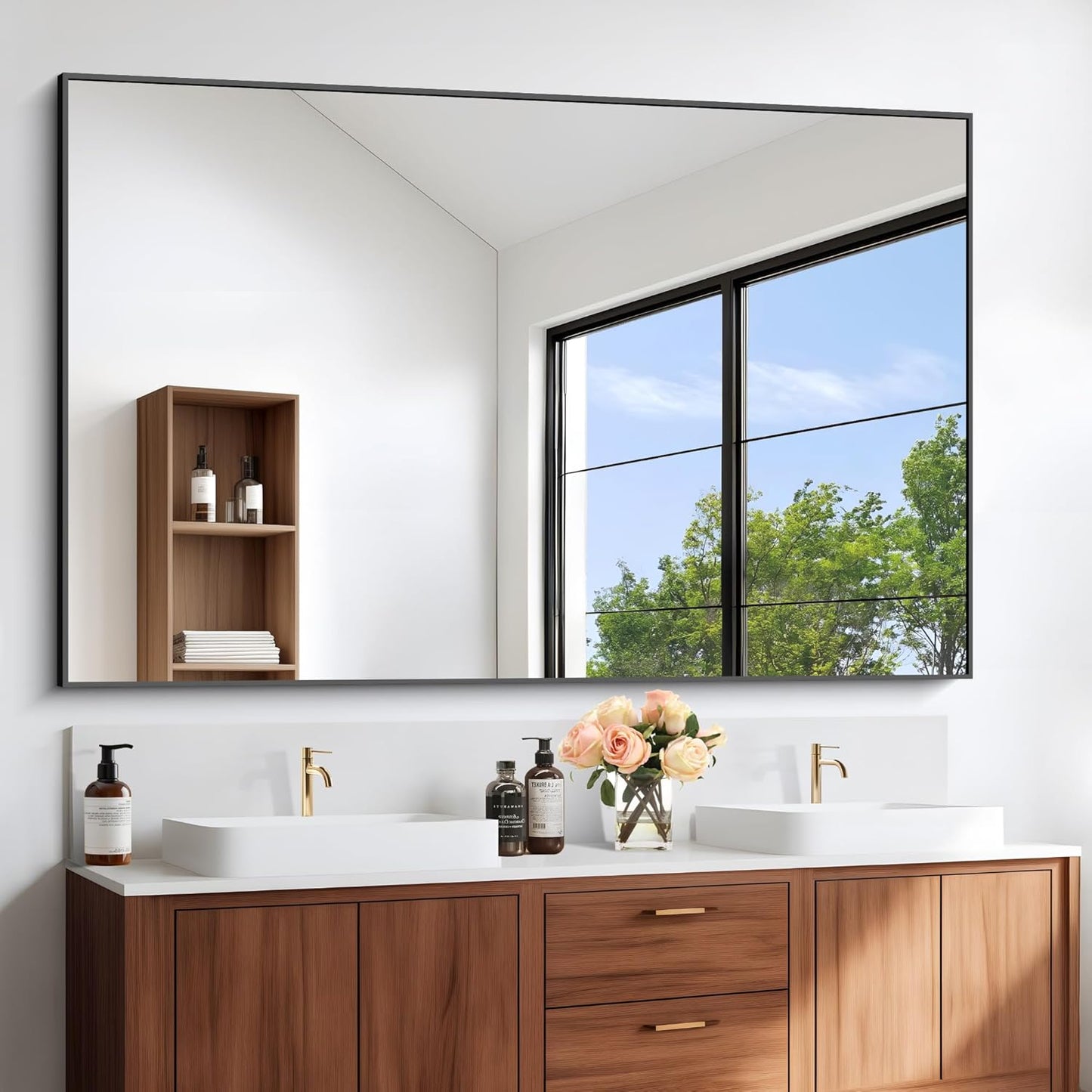 Black Bathroom Mirror for Wall, 60x36 Inch Modern Decor