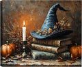 Framed Halloween Canvas Wall Art 20x30 - Vintage Witch Hat Print