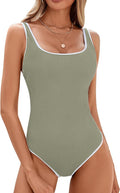 One Piece Swimsuit Women Color Block Ribbed High Cut - Flattering