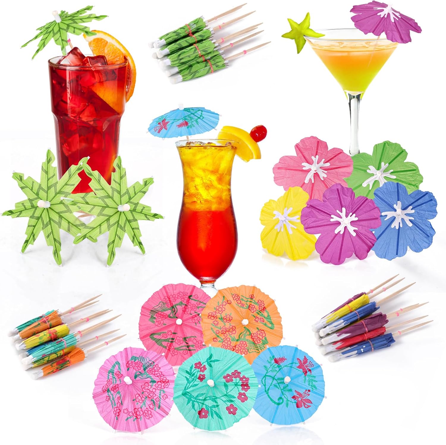 Tropical Party Toothpick Set - 100 Mini Umbrellas for Drinks