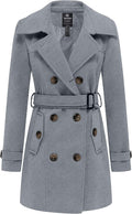 wantdo Women's Double Breasted Pea Coat Mid-Long Trench Coat - Warm