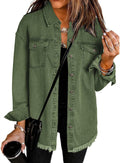 Vetinee Womens Oversized Button Up Frayed Hem Denim (Style 7WL1)