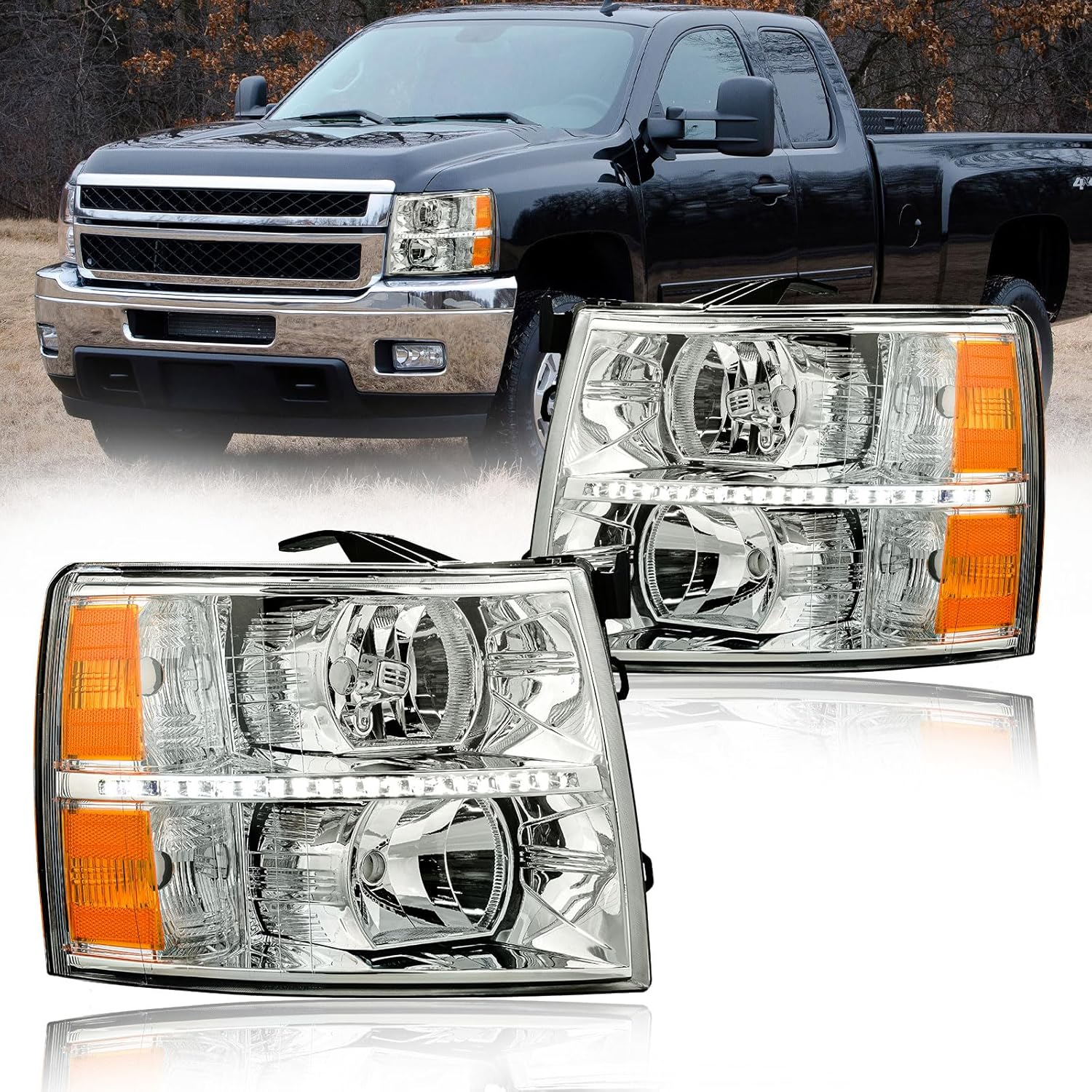 LED DRL Headlight Assembly for 2007-2014 Chevy Silverado Models