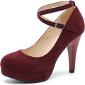 Womens Platform High Heels Closed Toe Pumps with Cross Ankle Strap