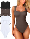 OQQ Women's 3 Piece Ribbed Strappy Square Neck Bodysuits - Everyday