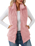 Womens Fuzzy Fleece Vest Sleeveless Zip Up - Plush Sherpa Layer